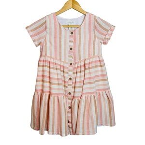 Happily Grey Pink Stripe Tiered Button Dress Size 10